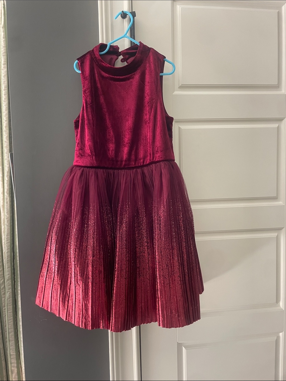 Zunie Girls' Burgundy Velvet Halter Tulle Party Dress